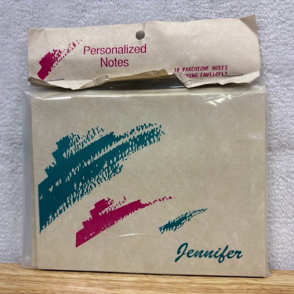 VINTAGE 1990's Personalized Stationery JENNIFER - 10 Note Cards & Envelopes